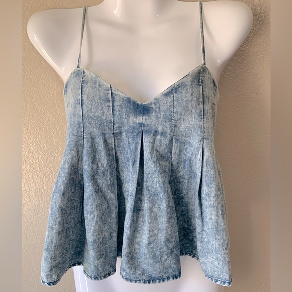 PROMESA Chambray Boho Fairy Top Of The World Pleated Cami Crop Top Size S - Picture 4 of 6